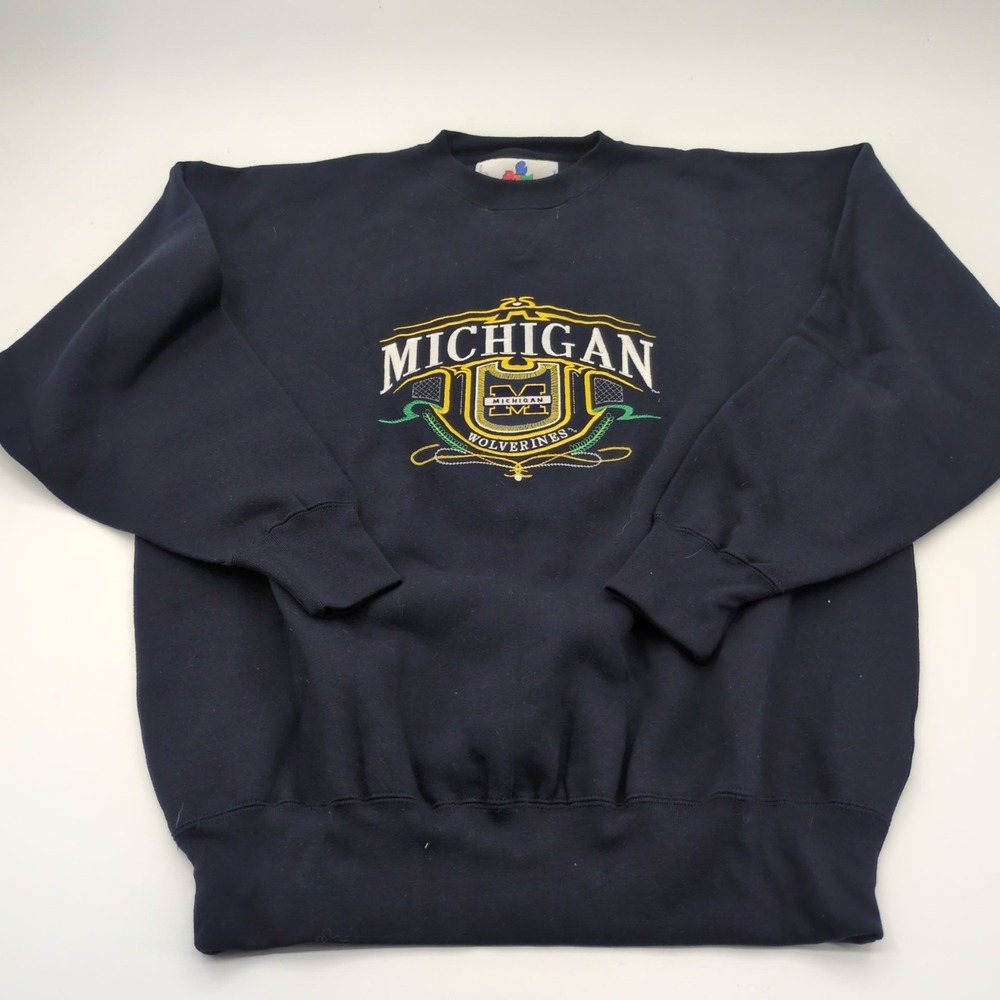 Vintage 90s Midwest Embroidery Michigan Wolverines Sweatshirt Navy Mens XL Crest